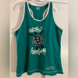 Lazy One Teal Tank Top with Turtle Design XL